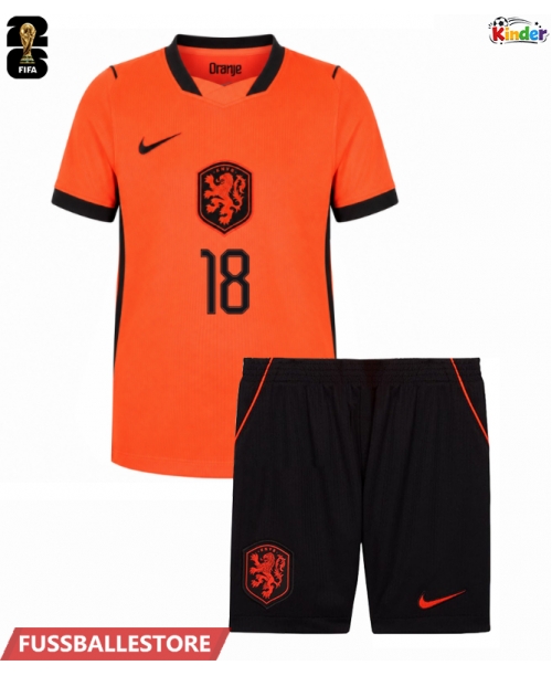 Günstige Niederlande Donyell Malen #18 Heimtrikotsatz Kinder WM 2026 Kurzarm (+ Kurze Hosen)
